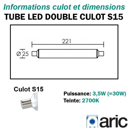 Tube LED ARIC S15 3.5W 2700K - Ø25x221mm