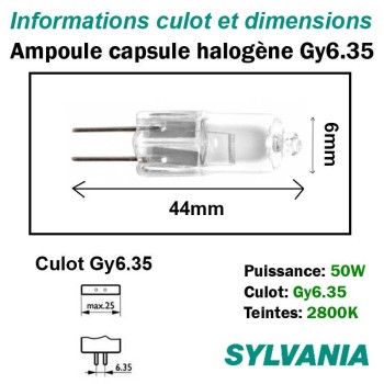 Ampoule 50W Gy6.35 - Lampe capsule halogène 12V