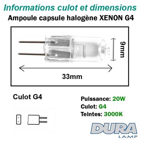Ampoule capsule XENON 20W G4 12V - Duralamp