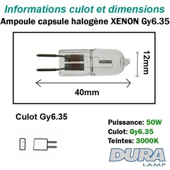 Ampoule capsule XENON 50W Gy6.35 12V - Duralamp