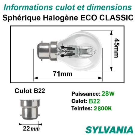 Ampoule sphérique claire B22 28W 240V SYLVANIA éco