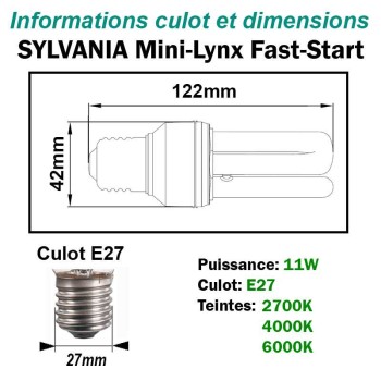 AMPOULE SYLVANIA FAST-START 11W E27 230V