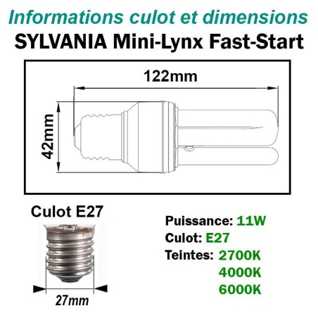 AMPOULE SYLVANIA FAST-START 11W E27 230V