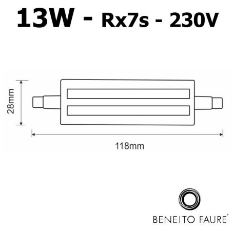 Tube LED R7s 13W 230V 118mm - BENEITO FAURE