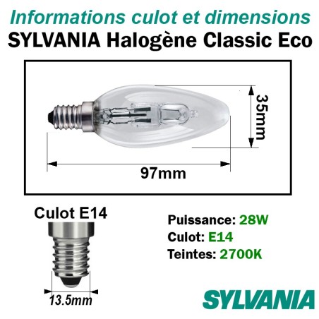 Ampoule Flamme Lisse 28W E14 230V
