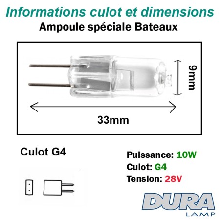 Ampoule 10W 28V G4 (spéciale bateau)