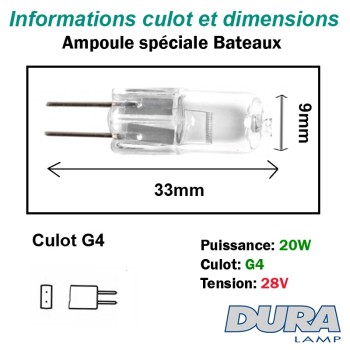 Ampoule 20W 28V G4 (spéciale bateau)