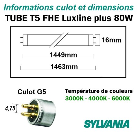Tube fluo HR Luxline T5 FHO G5 80W 1.45m