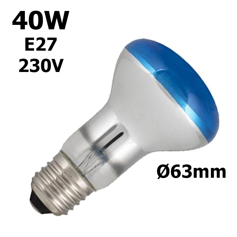 Spot bleu 40W E27 230V - Lampe verte réflecteur Ø63mm