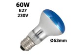 Ampoule bleue 60W E27 230V Ø63mm