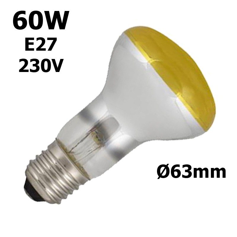 Ampoule jaune 60W E27 230V - Lampe jaune réflecteur Ø63mm