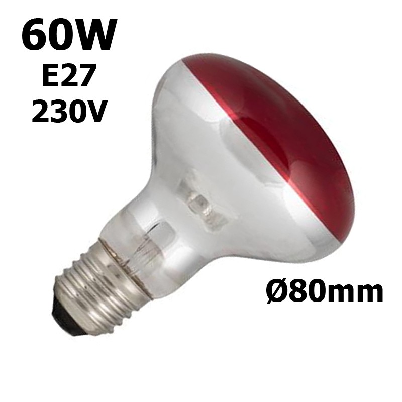 Spot rouge 60W E27 230V - Lampe rouge réflecteur Ø80mm