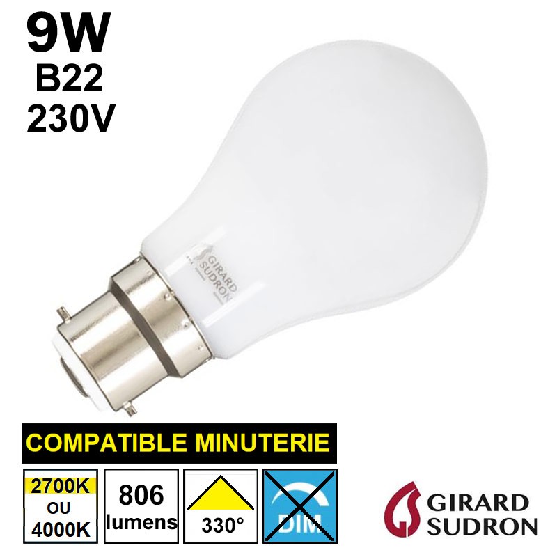 Ampoule LED 9W B22, lampe LED GIRARD SUDRON 160192 160198