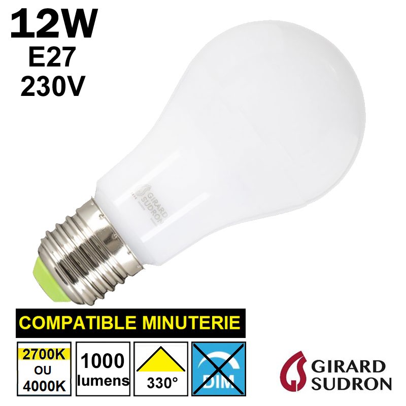 Ampoule minuterie LED 12W E27, GIRARD SUDRON 160099 160200