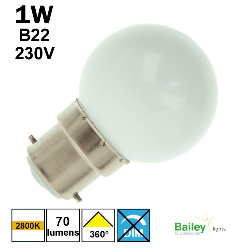 Lot de 3 ampoules LED B22 1W Blanc.