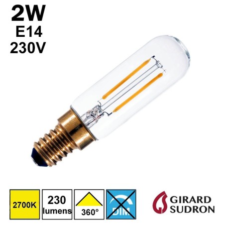 Ampoule LED Tubulaire claire Ø20mm 2W E14 230V