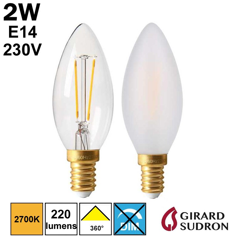 Ampoule flamme LED 2W E14 230V - GIRARD SUDRON 713496 713497
