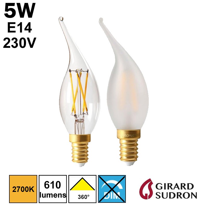 Ampoule LED Flamme coup de vent GIRARD SUDRON 5W E14 230V