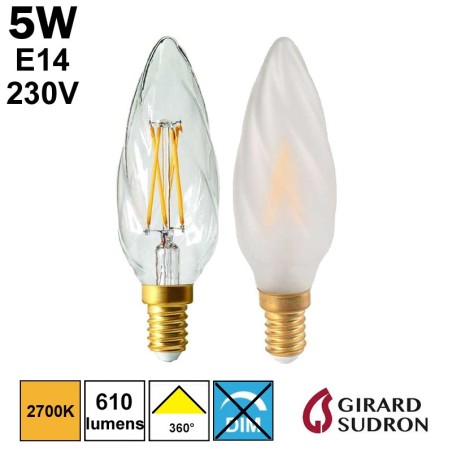 Ampoule FLAMME LED Torsadée 5W E14 230V GIRARD SUDRON