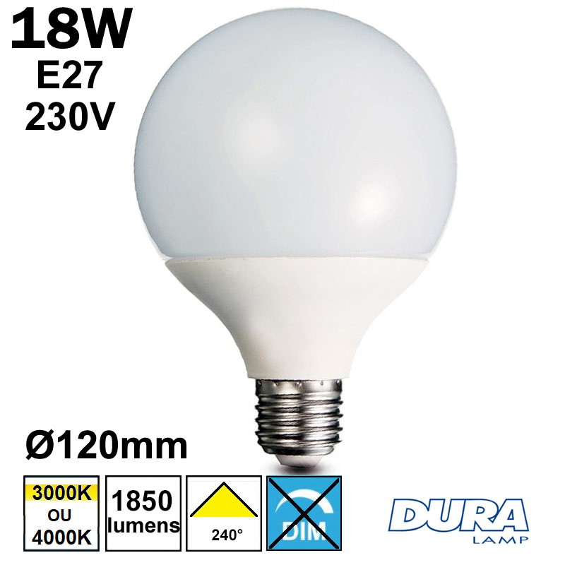 Ampoule globe LED 18W E27 230V Ø120 - DURALAMP DG557W DG557N