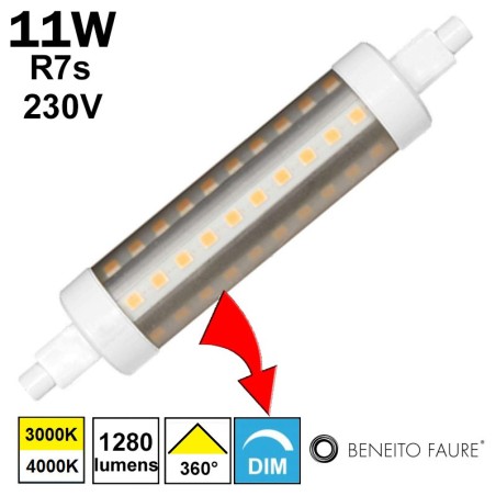 Tube LED R7s 11W 230V 118mm - BENEITO FAURE