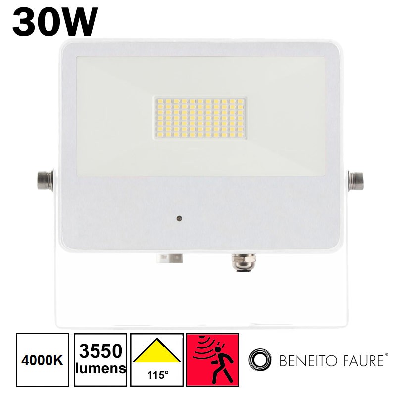Projecteur LED 30W avec détecteur blanc