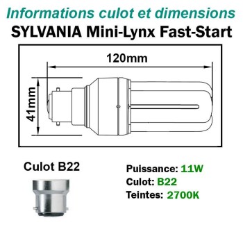 AMPOULE SYLVANIA FAST-START 11W/827 B22 230V