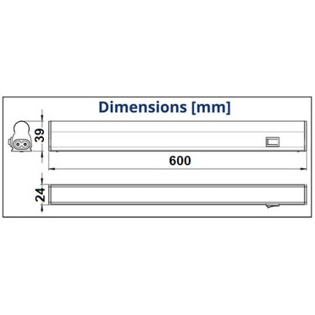 Réglette 60cm  avec inter - LED 8W