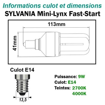 AMPOULE SYLVANIA FAST-START 9W E14 230V