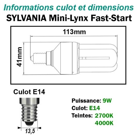 AMPOULE SYLVANIA FAST-START 9W E14 230V