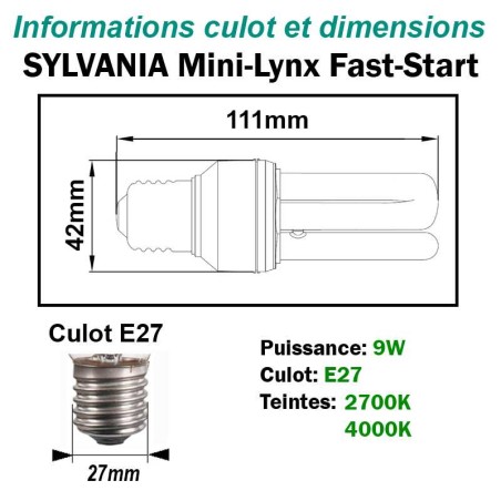 AMPOULE SYLVANIA FAST-START 9W E27 230V