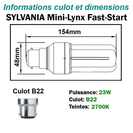 AMPOULE SYLVANIA FAST-START 23W/827 B22 230V