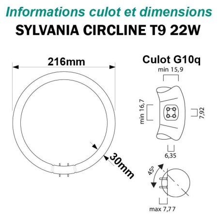 TUBE FLUO CIRCULAIRE 22W G10q Ø216mm