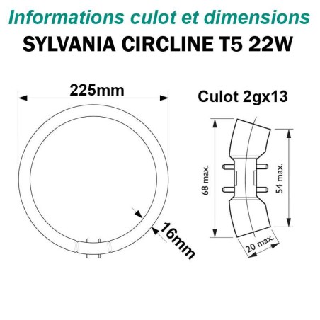 TUBE FLUO CIRCULAIRE 22W Gx13 Ø225mm
