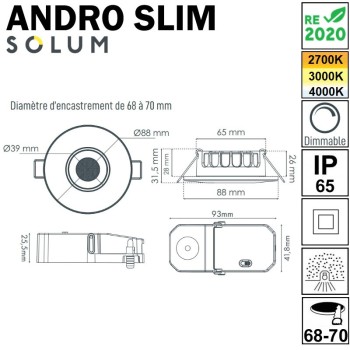 Dimensions spot faible épaisseur SOLUM ANDRO SLIM