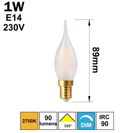 Petite ampoule flamme droite 1W E14 230V - Grand siècle