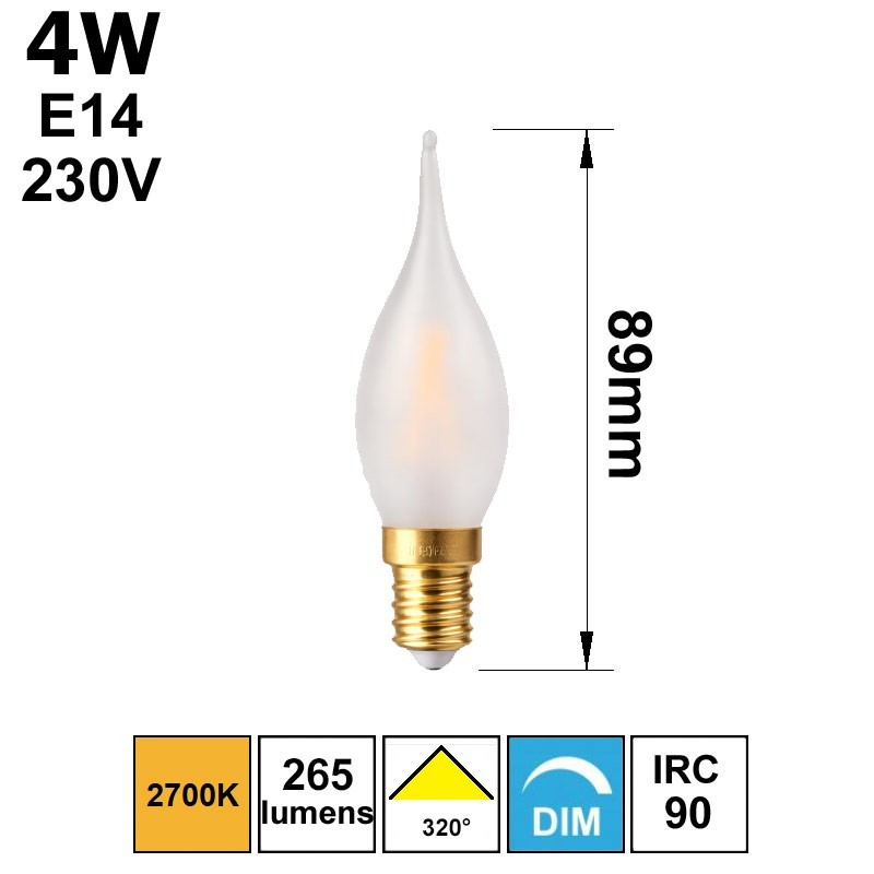 Ampoule mini FLAMME DROITE LED 4W E14 230V Ampoule mini FLAMME DROITE LED 4W E14 230V