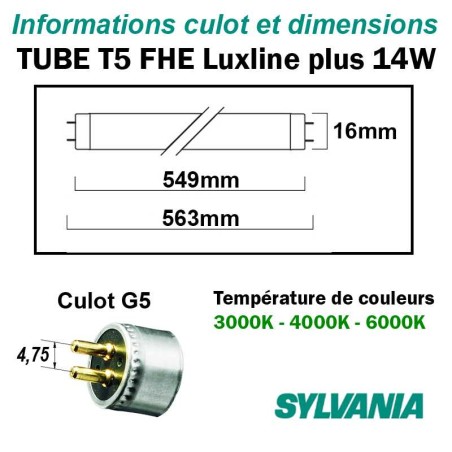 Tube fluo HR Luxline T5 FHE G5 14W 0.55m