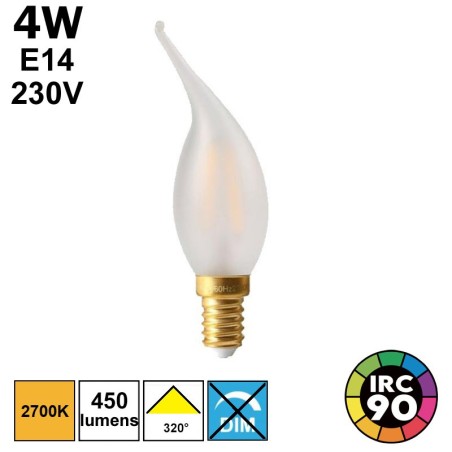 Ampoule flamme coup de vent dépolie mate 4W E14 230V