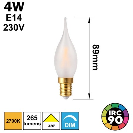 Petite ampoule flamme droite 4W E14 230V - finition équivalente girard sudron GS1 Grand siècle