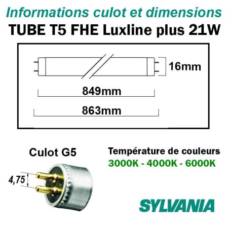 Tube fluo HR Luxline T5 FHE G5 21W 0.85m