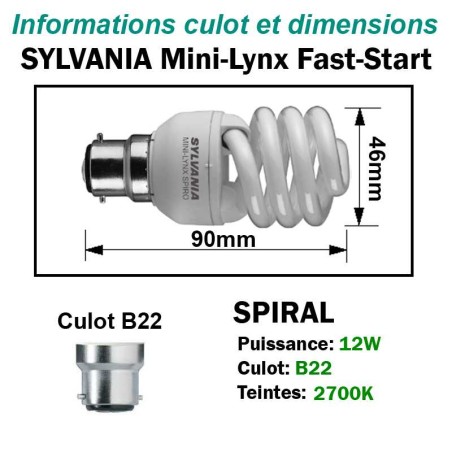 Ampoule Spirale 12W/2700K B22 230V