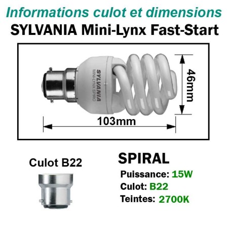 Ampoule Spirale 15W/2700K B22 230V
