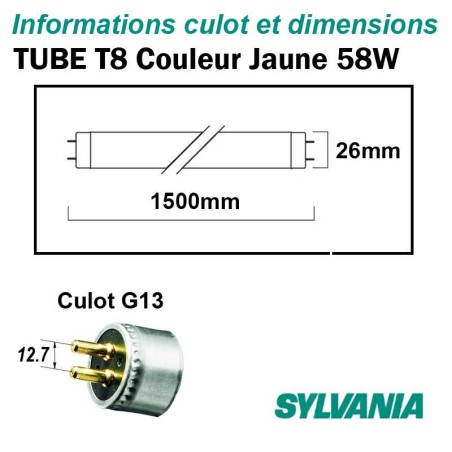 TUBE JAUNE 58W FLUORESCENT 1.50m