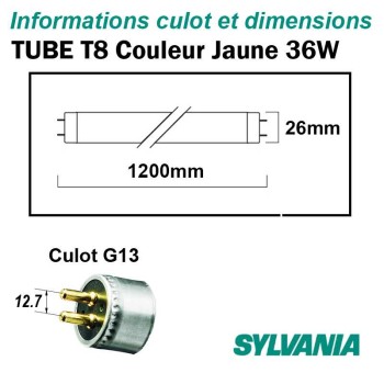 TUBE JAUNE 36W FLUORESCENT 1.20m