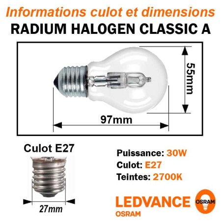 Ampoule Standard Eco halogene 30W E27 230V RADIUM