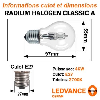 Lampe eco-halogène 46W E27 230V RADIUM OSRAM