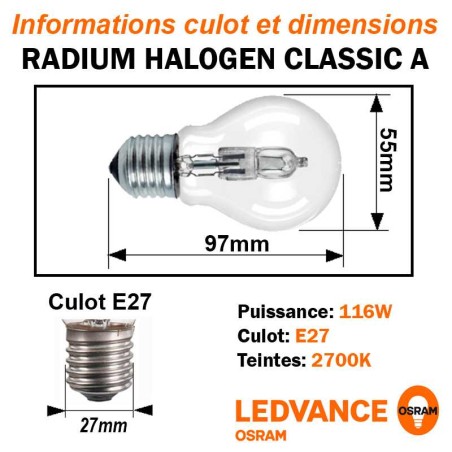 Ampoule Standard Eco halogene 116W E27 230V RADIUM