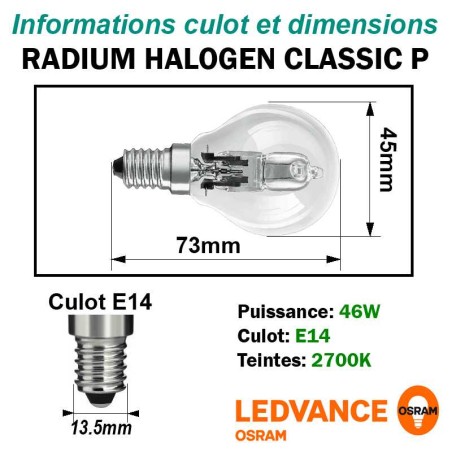 Sphérique Eco halogene 46W E14 230V RADIUM